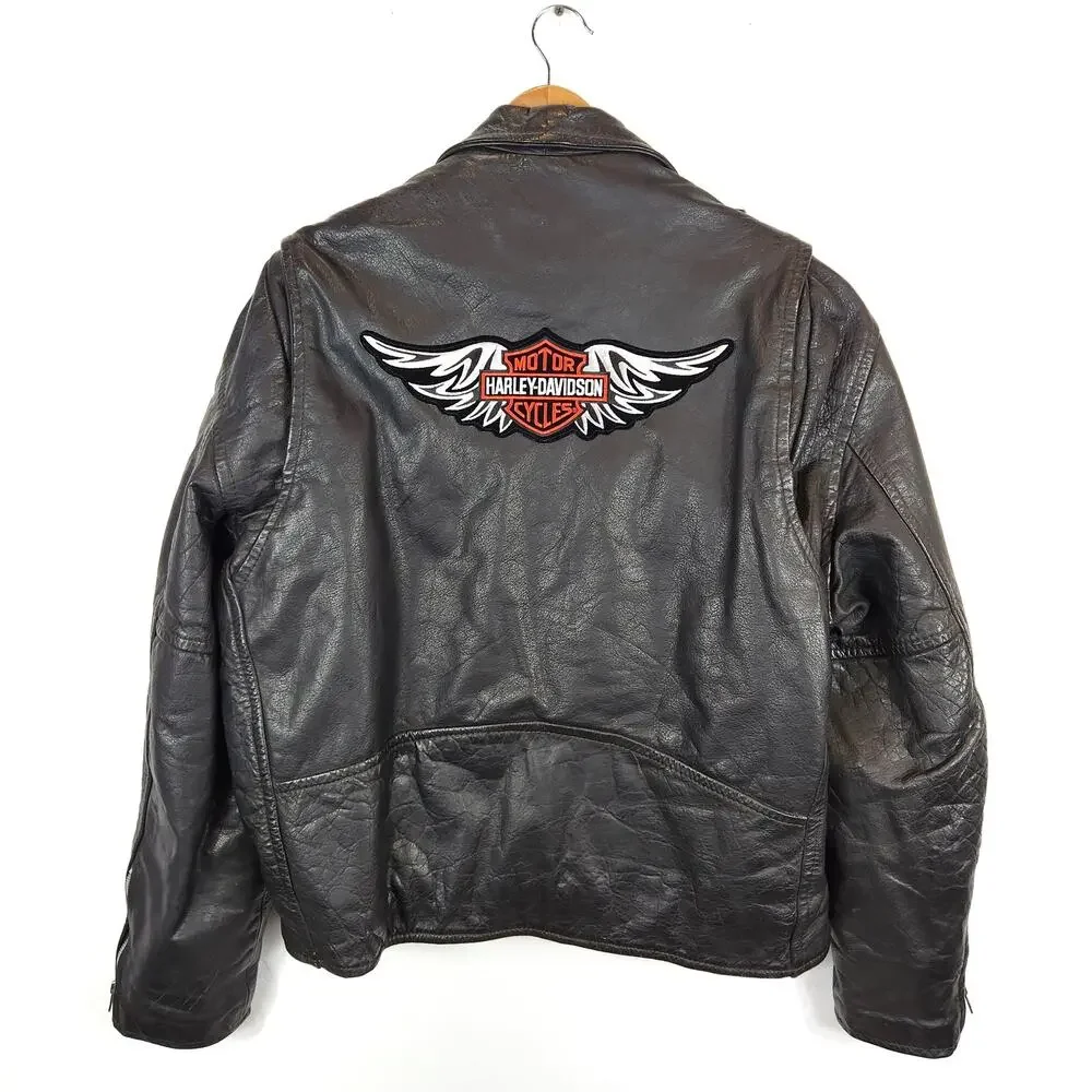 Highway One Harley Davidson Vintage Black Leather Moto Motorcycle Jacket XL